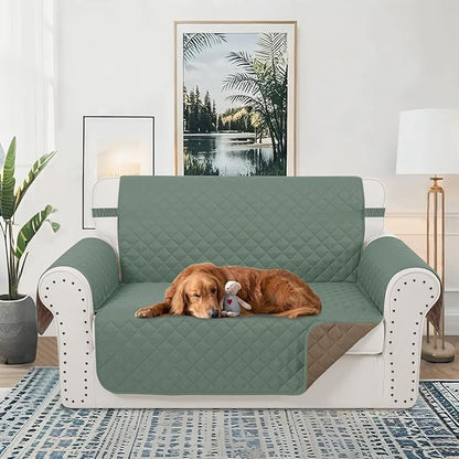 Reversible Loveseat Sofa Covers Couch Cover Furniture Protector(Loveseat Small,Greyish Green/Taupe)