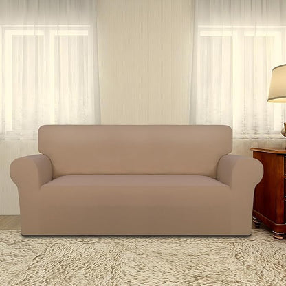 PureFit Super Stretch Sofa Slipcover – Spandex Non Slip Soft Couch Sofa Cover, Washable Furniture Protector with Non Skid Foam and Elastic Bottom for Kids, Pets (Oversized Loveseat, Camel)