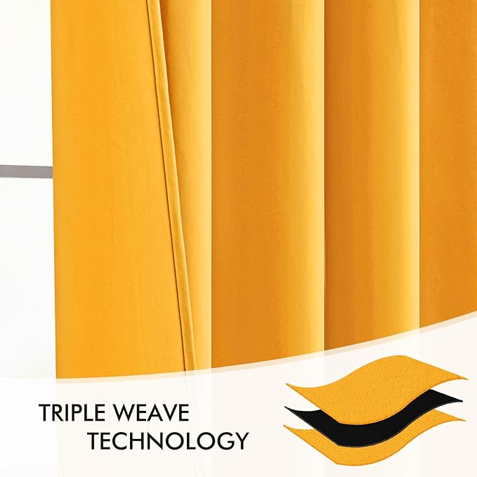 MIULEE Yellow Back Tab Blackout Curtains 72 Inches Long 2 Panels Set for Living Room Bedroom Privacy, Rod Pocket/Pinch Pleat Thermal Insulated Room Darkening Pleated Light Blocking Drapes