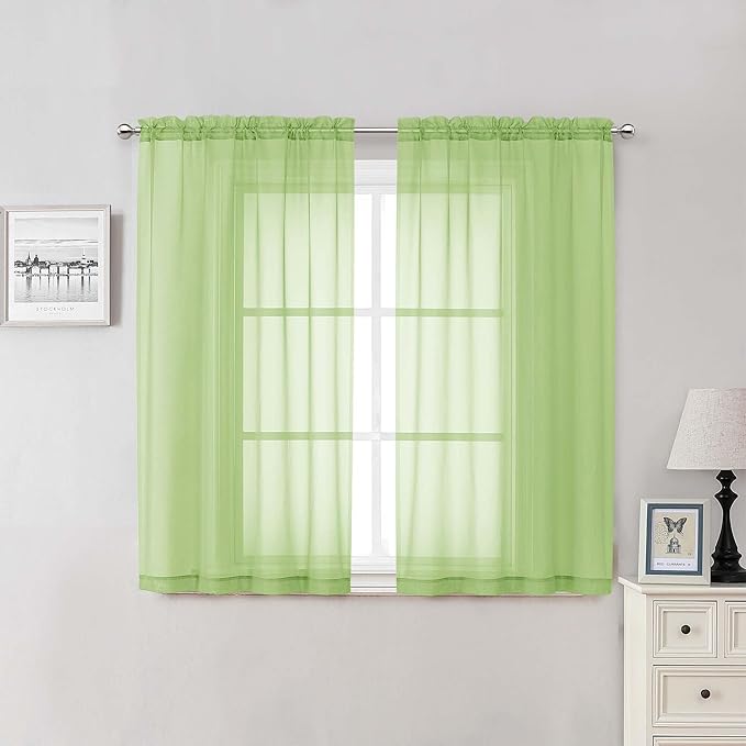 Lecloud Lime Sheer Curtains for Living Room 54 Inch Length 2 Pcs, Solid Color Voile Rod Pockets Lightweight Drapes, Vintage Airy Farmhouse Curtains for Bedroom Dining Room, Each Panel 42" W x 54" L