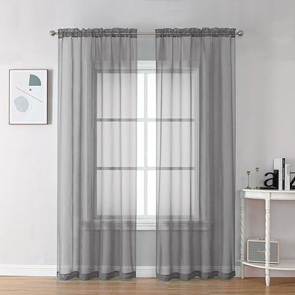 OVZME Grey Sheer Curtains - 96" Inch Length 2 Panels Set, Light Filtering Soft Rod Pocket Voile Drapes for Living Room/Bedroom, Each 42" W x 96" L