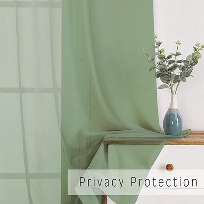 OWENIE Short Sage Green Sheer Curtains 24 Inches Long 2 Panels for Bathroom Window, Rod Pocket Light Filtering Sheer Tier Curtains for Small Kitchen Laundry Room, RV, Camper Travel Trailers, 42W x 24L