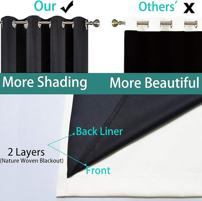 Yakamok 100% Blackout Curtains 96 Inches Long, 2 Thick Layers Heat and Full Light Blocking Soft Thermal Insulated Drapes for Bedroom(52" Wide Each Panel, Cream, 1 Panel)