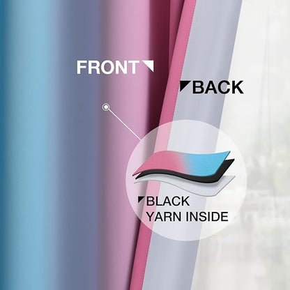 Yakamok Ombre Pink and Blue Curtains for Bedroom, Gradient Room Darkening Curtains, Grommet Thermal Insulated Light Blocking Window Drapes/Curtain for Living Room,52 x 72 Inch,2 Panels