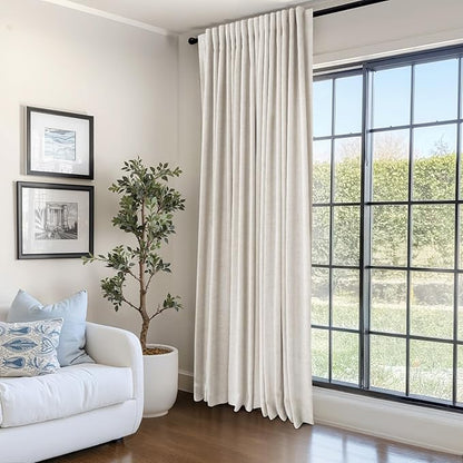 100% Blackout Shield Linen Blackout Curtains for Bedroom 90 Inches Long, Back Tab/Rod Pocket Living Room Drapes, Thermal Insulated Blackout Curtains 1 Panel Set, 100" W x 90" L, Cream