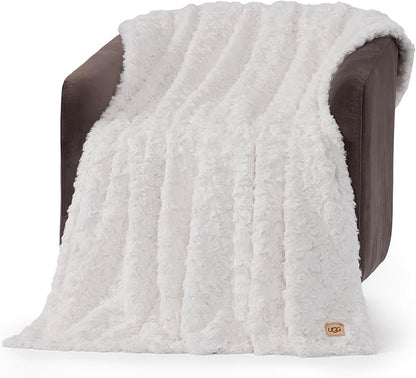 UGG Adalee Faux Fur Throw Blanket for Couch, Cozy Soft Blanket for Bed or Chair, Giftable Fluffy Throw, Machine Washable, Luxury Spring Home Decor, 50-inch x 70-inch, Natural White