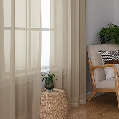 Simplebrand Taupe Sheer Curtains 90 Inches Long 2 Panels, Light Filtering Rod Pocket Solid Color Window Sheer Curtain Panels, Elegant Curtains & Drapes for Living Room, Bedroom, 42" W x 90" L