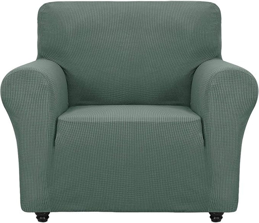 ZNSAYOTX Super Stretch Chair Slipcover Universal Sofa Chair Covers for Living Room Dogs Pet Furniture Protector Spandex Armchair Slipcovers with Anti Slip Foam Sticks (Pea Green, Chair)