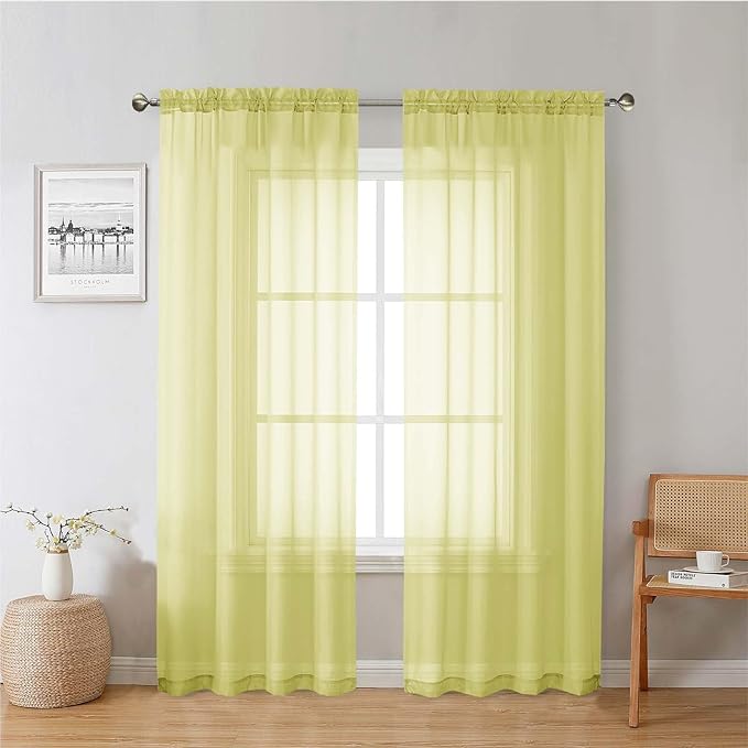 Lecloud Lemon Sheer Curtains 78 Inches Long 2 Panels, Solid Voile Dual Rod Pockets Living Room Decor Window Curtains for Bedroom, Light Filtering Airy Transparent Drapes, Each Panel 42" W x 78" L