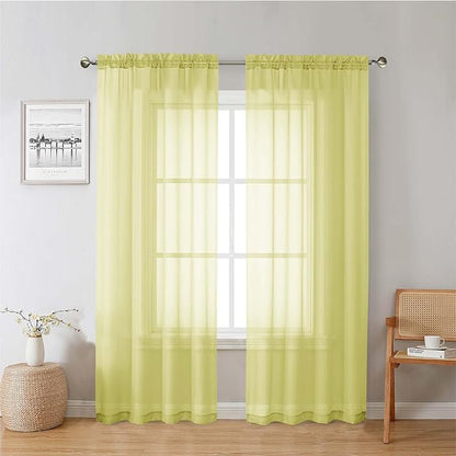 Lecloud Lemon Sheer Curtains 78 Inches Long 2 Panels, Solid Voile Dual Rod Pockets Living Room Decor Window Curtains for Bedroom, Light Filtering Airy Transparent Drapes, Each Panel 42" W x 78" L