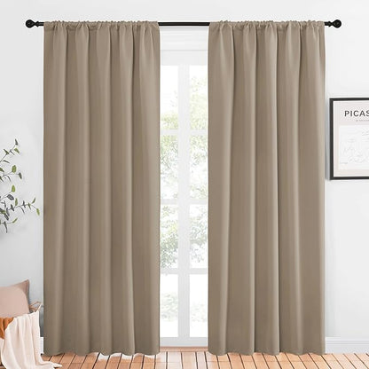 NICETOWN Window Curtains Blackout Drapes, Taupe, 1 Pair, 52 by 84-Inch, Thermal Insulated Solid Rod Pocket Blackout Curtains/Draperies for Living Room