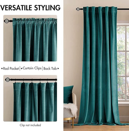 MIULEE Teal Velvet Curtains 96 inches 2 Panels - Luxury Blackout Curtains for Bedroom Living Room Thermal Insulated Super Soft Window Drapes Rod Pocket & Back Tab, W52 x L96 inches