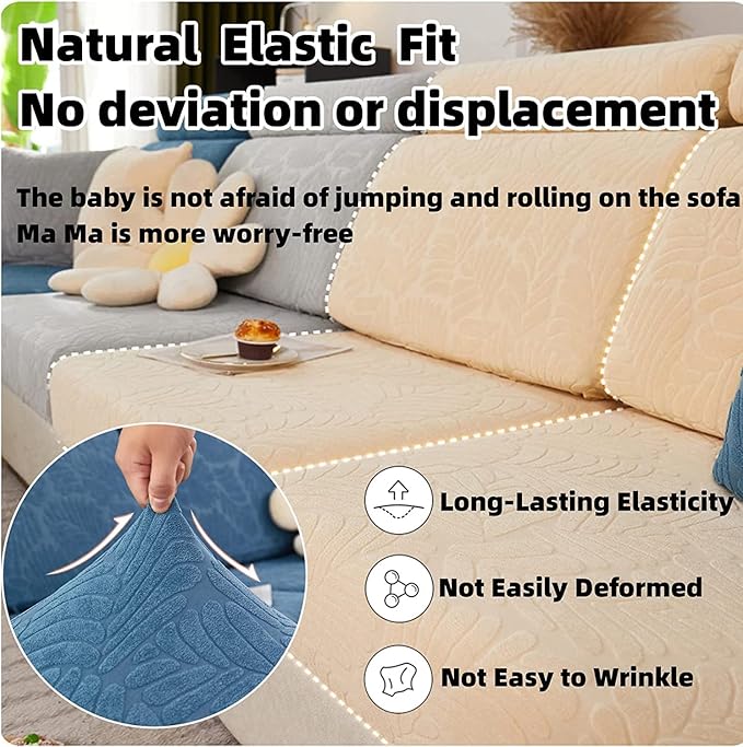 Couch Cushion Covers for Sofa Couch Covers Wear-Resistant Universal Sofa Cover Washable Stretch for Sectional Slipcovers (Texture-Cream White,Extra Large Single Seat Cover)