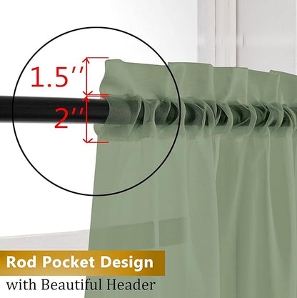 Aiyufeng Window Green Sheer Curtains 45 Inch Length 2 Panels Small Sheer Curtains & Drapes Clear Basic Rod Pocket Panel Bedroom Children Living Room Yard Kitchen, 40Wx45L