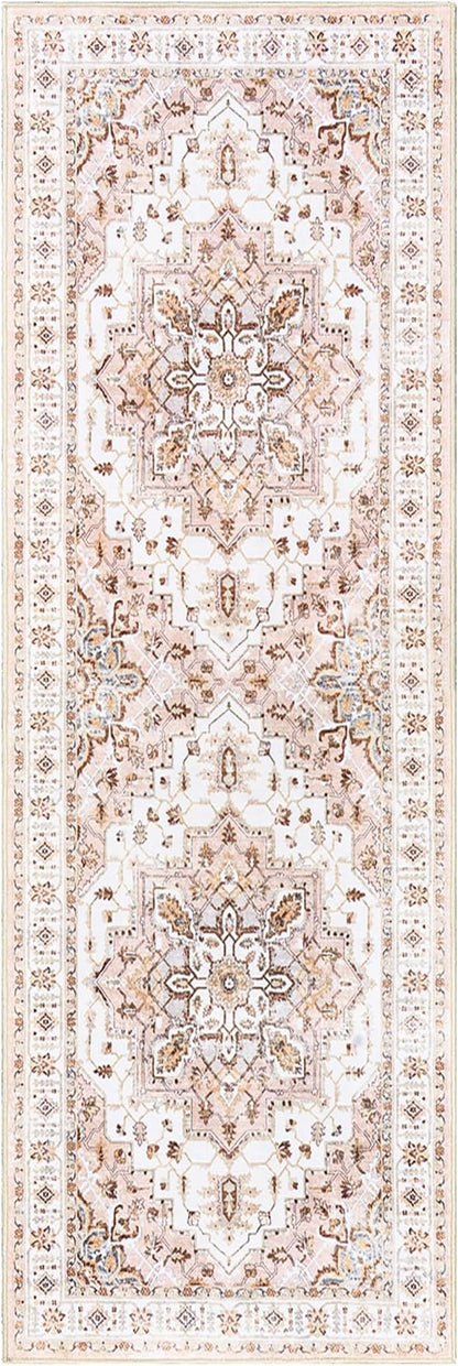 Madane Runner Rug 2'6''x8' Kitchen Runner, Hallway Runner Printed Vintage Washable Rugs Soft Non-Slip Low Pile Runners for Hallways Laundry Room Rug Distressed Rug, Pink