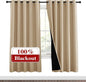 NICETOWN Living Room Completely Shaded Draperies, Privacy Protection & Noise Reducing Ring Top Drapes, Black Lined Insulated Window Treatment Curtain Panels(Biscotti Beige, 2 Pieces, W62 x L72)