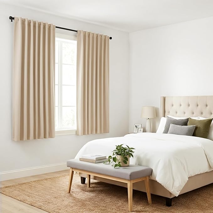 PONY DANCE Window Treatments Curtains - Room Darkening Heavy-Duty Light Block Curtain Drapes Soft Back Loop Drapes Privacy Protect for Bedroom, W 42 x L 63 Inches, Biscotti Beige, 2 Panels