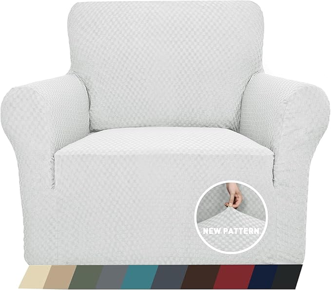 ZNSAYOTX 1 Piece Jacquard Chair Slipcovers for Living Room High Stretch Chair Covers with Arms Anti Slip Pets Friendly Couch Sofa Armchair Cover Furniture Protector (Small, White)