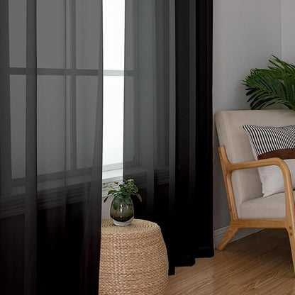 Simplebrand Black Sheer Curtains 72 Inches Long 2 Panels for Living Room, Rod Pockets Airy Window Treatments Voile Sheer Black Curtains Panels Lightweight for Front Back Patio Glass Door, 42" Width