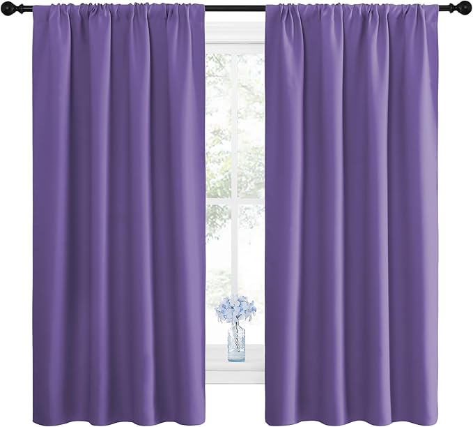 NICETOWN Kitchen Curtains, Short Blackout Drapes, Lilac Purple, 42" Wide by 54" Long, 2 PCs, Thermal Insulated Blackout Curtain Panels for Kids Room, Play Room