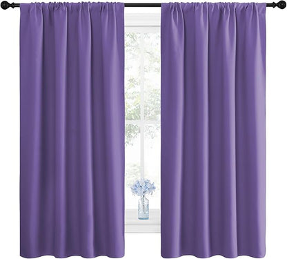 NICETOWN Kitchen Curtains, Short Blackout Drapes, Lilac Purple, 42" Wide by 54" Long, 2 PCs, Thermal Insulated Blackout Curtain Panels for Kids Room, Play Room
