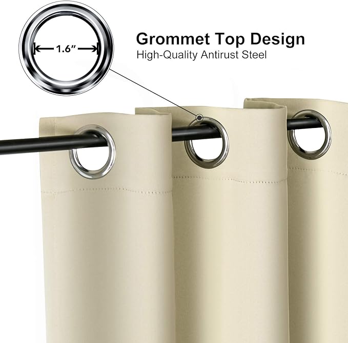 ChrisDowa Blackout Curtains 70 inches Wide for Bedroom - 2 Panels Set Extra Wide Grommet Thermal Insulated Room Darkening Curtains for Living Room (Beige, 70 x 63 Inch)