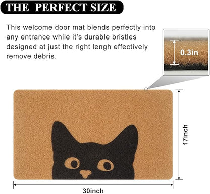 UINI Door Mat Outdoor Indoor Welcome Mats, Cute Cat Front Doormat, Non Slip Durable Entrance Rugs for Front Door, Inside Outside Entry, Porch, Resist Dirt, 17" x 30", Easy to Clean