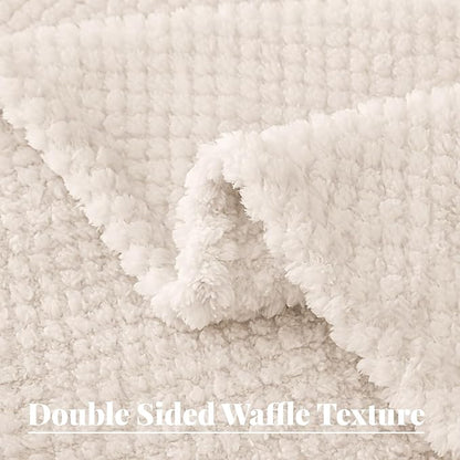 Whale Flotilla Queen Size Fuzzy Fleece Blanket for Bed, 90x90 Inch Fluffy Warm Soft Jacquard Blankets for All Season, Lightweight and Cozy, Ivory