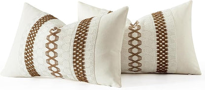 MIULEE Set of 2 Coco Brown Boho Decorative Lumbar Pillow Covers 12x20 Inch Farmhouse Rustic Couch Throw Pillows Modern Cotton Cushion Covers Retro Cute Macrame Woven Spring Decor for Bed Sofa Chair