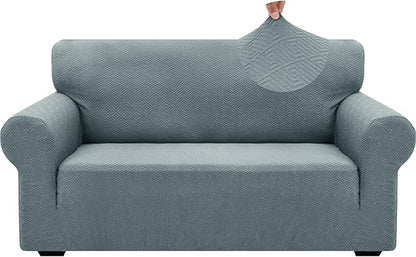 ZNSAYOTX 1 Piece Jacquard Couch Covers for 2 Cushion Couch High Stretch Loveseat Slipcover for Pets Dogs Anti Slip Love Seat Sofa Slipcover Furniture Protector (Medium, New Pattern Light Grey)