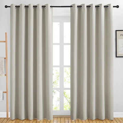 NICETOWN Room Darkening Natural Curtains & Drapes for Living Room - Thermal Insulated Solid Grommet Sound Reducing Privacy Window Treatments for Bedroom, 2 Panels, W66 x L84