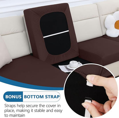 hyha Milk Silk Couch Cushion Covers, Soft Magic Sofa Covers Washable for 2 Cushion Couch, Stretch Sectional Outdoor Cushion Covers for Patio Furniture with Elastic Bottom(Medium, Chocolate)