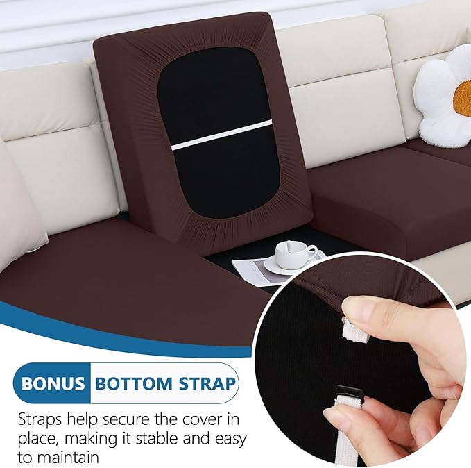 hyha Milk Silk Couch Cushion Covers for Sectional Sofa, Soft Sectional Sofa Couch Covers L Shape Washable, Outdoor Cushion Covers for Patio Furniture with Elastic Bottom(Chaise, Chocolate)