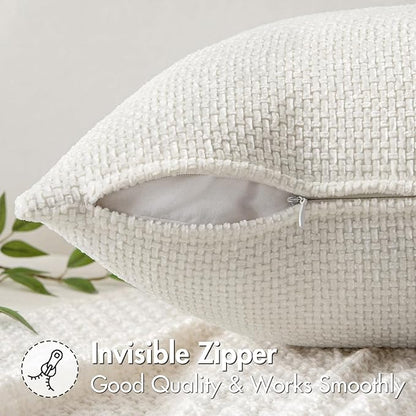 MIULEE Pack of 2 Couch Throw Pillow Covers 18x18 Inch Neutral Pure White Modern Boho Accent Decorative Pillow Covers Soft Chenille Farmhouse Cushion Covers for Home Decor Bed Sofa Living Room