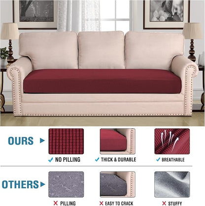 H.VERSAILTEX Super Stretch Individual Seat Cushion Covers Sofa Covers Couch Cushion Covers Slipcover Sets Thick Jacquard Textured Twill Fabric (1 Piece Sofa Cushion Cover, Burgundy Red)