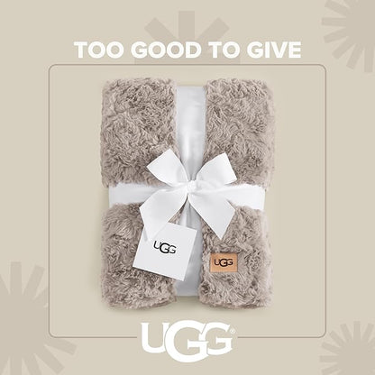 UGG Adalee Faux Fur Throw Blanket, Luxury Cozy Fluffy Blanket for Living Room or Bedroom, Decorative Double-Sided Fuzzy Throw, Machine Washable Spring Decor, 50-inch x 70-inch, Oyster Brown