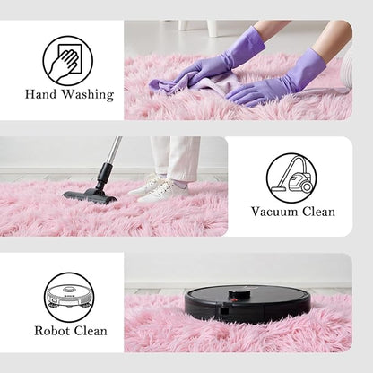 Small Rug Throw Rugs for Bedroom, Mini Area Rug, Fluffy Pink Carpet, Affordable Door Entryway Indoor Inside Front Entrance Dog 2x3 Mat, Home Decor Aesthetic(2 x 3, Pink)