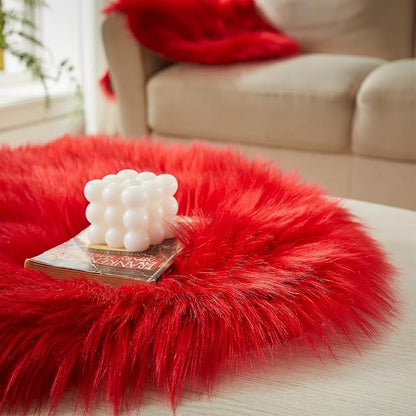 AMTOVO Faux Fur Rug, Red Area Rug, Fluffy Sheepskin Rug, Fuzzy Ultra Soft 2 x 4 ft Shag Rugs for Bedroom Sofa Throw Cushion Room Decor, Sheepskin