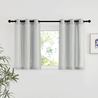 NICETOWN Gray Linen Kitchen Window Curtains Over Sink, Grommet Thick Linen Gray Short Window Treatments Privacy Assured with Light Filtering for Bedroom/Bathroom, W34 x L36, 2 Panels