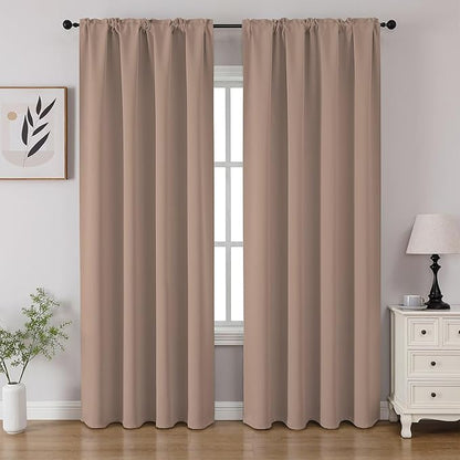 CUCRAF Khaki Blackout Curtains 90 inch Length 2 Panels Set, Rod Pocket Room Darkening Drapes for Bedroom Living Room, Insulated Thermal Light Blocking Window Curtain (W52 x L90 Inch)