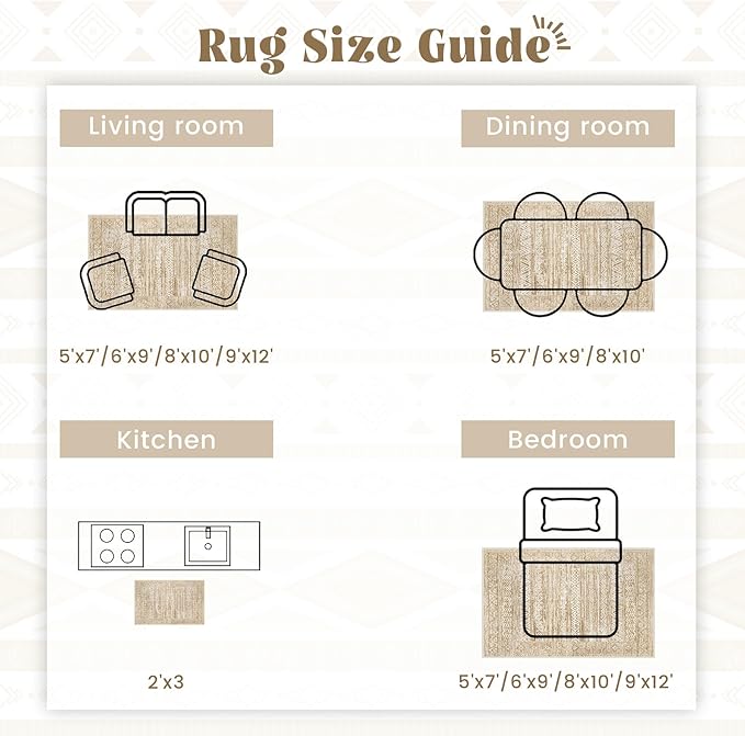 Living Room Rugs 8x10: Washable Moroccan Geometric Boho Rug Farmhouse Non Slip Stain Resistant Large Rug Low Pile Soft Carpet for Bedroom Dining Room Kids Room (Light Brown,8'x10')