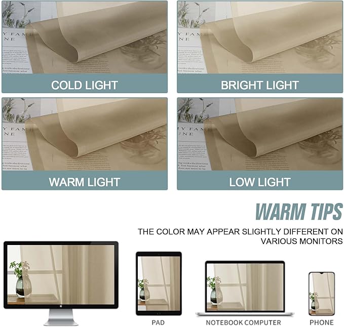 Taupe Sheer Curtains Tier 30 Inches Length 2 Panels Set, Light Filtering Lightweight Soft Window Treatments Drapes, Cute Elegant Cafe Curtains for Nursery, Dual Rod Pocket, 2x42Wx30L Inches
