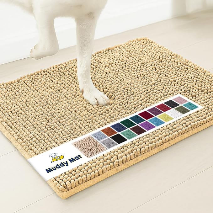 Muddy Mat® | Super Absorbent Door Mat Indoor, Microfiber Quick Dry Chenille Entryway Rug, Non-Slip Front Door Mat, Indoor Mats for Entryway, Machine Washable Pet Rug, Beige 24"x36"