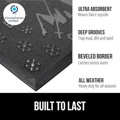 GORILLA GRIP 100% Waterproof All-Season WeatherMAX Doormat, US Designed Natural Rubber, Stain and Fade Resistant, Low Profile Indoor Outdoor Door Mats, Easy Clean Patio Mat, 29x17, Graphite Skiing