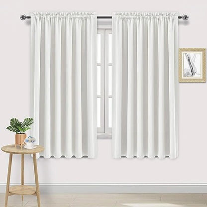 DWCN Blackout Curtains for Living Room Thermal Insulated, Energy Saving & Noise Reducing Bedroom Curtains, Ivory, W 70x L 63 Inch, Set of 2 Rod Pocket Curtain Panels