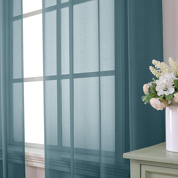 Aiyufeng Dusty Blue Sheer Curtains 36 inches Long, Short Kitchen Window Treatment Solid Sheers Cafe Curtains Bathroom Voile Half Window Curtains 2 Panels, Rod Pocket, 40" Wx36 L
