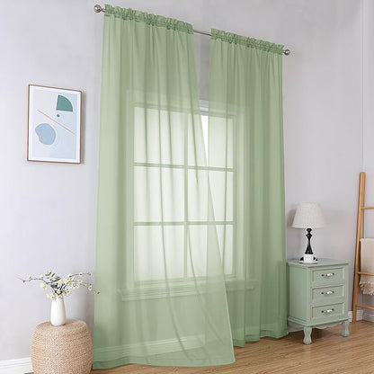 Simplebrand Rod Pocket Top Solid Voile Sheer Curtains for Bedroom, 54 Inch Length Drapes Set of 2, Lightweight and Light Filtering Elegant Curtains Panels Window Treatment, 42W×54L, Light Green