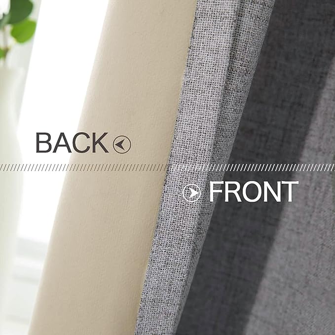 MIULEE Linen Blackout Curtains and Drapes 100% Room Darken Thermal Insulated Grommet Window Panels with Coating 2 PCs W 42 x L 84 inches Grey