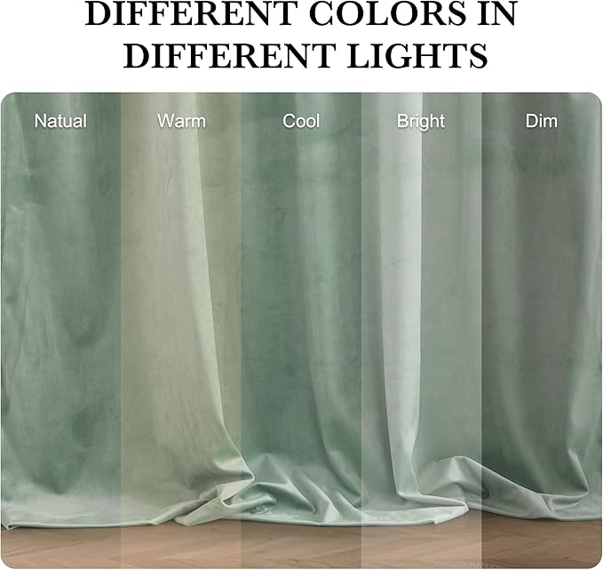 RYB HOME Mint Green Velvet Curtains 102 inches Long, Room Darkening, Floor-Length, Stylish Velvet Drapes with Hook Belt for Nursery Living Room Office, 52" W x L102 L, Auqa