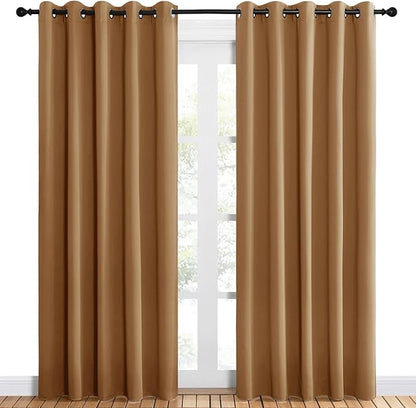NICETOWN Blackout Draperies Curtains for Kids Room, Window Treatment Thermal Insulated Solid Grommet Blackout Drape Panels for Bedroom (Gold Brown, Set of 2, 60 by 84 inches)